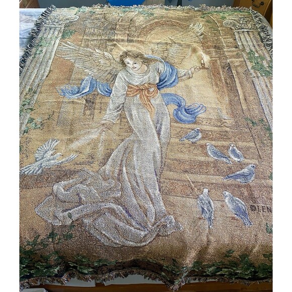 Lena Liu Other - Lena Lui Angel Tapestry Wall Hanging Woven Textile Doves Religious Decor 51x68